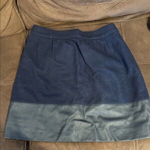 Jcrew Navy blue wool skirt with black leather